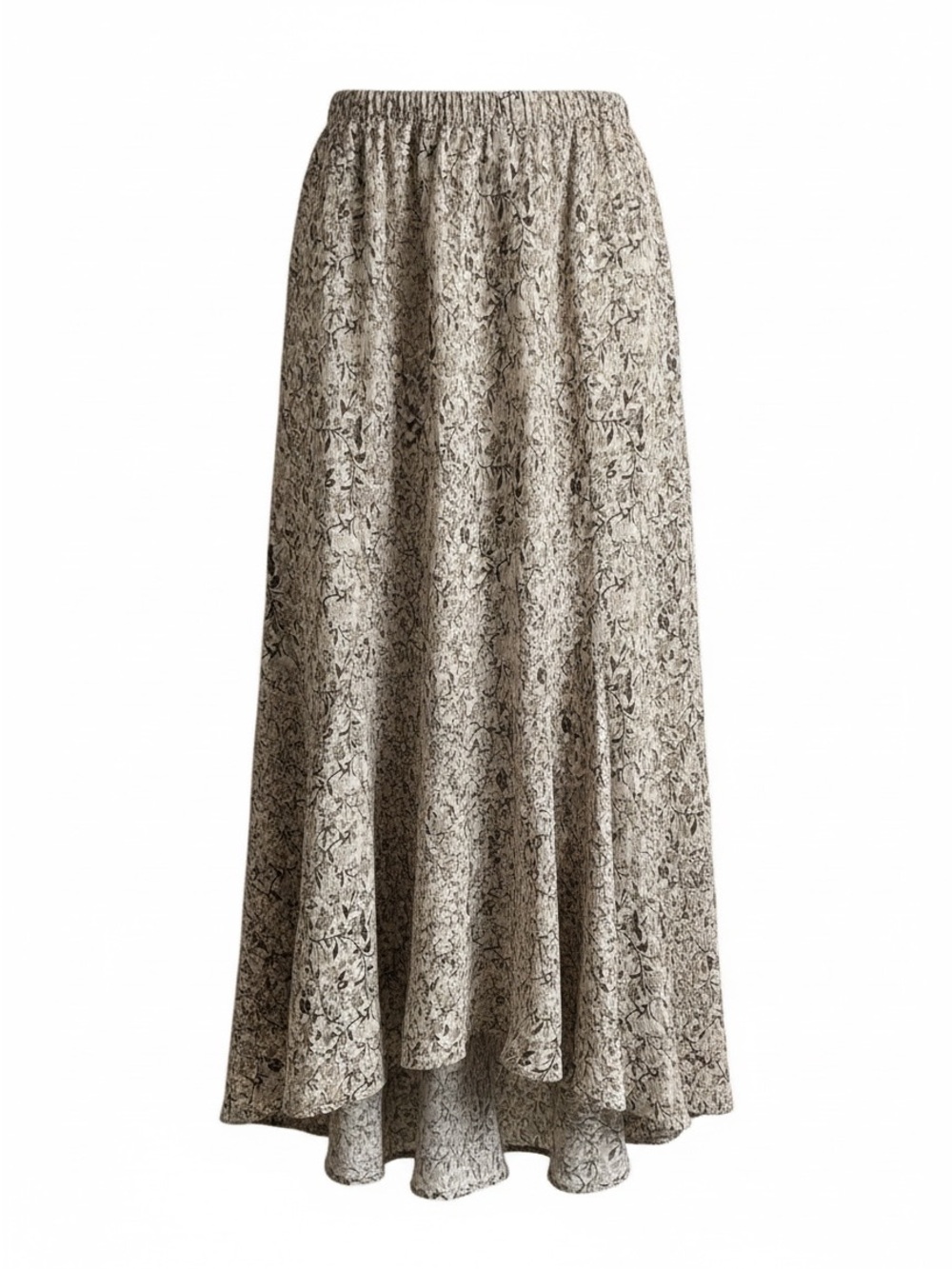 Max Studio Neutral Floral-Print Maxi Skirt in Beige and Black
